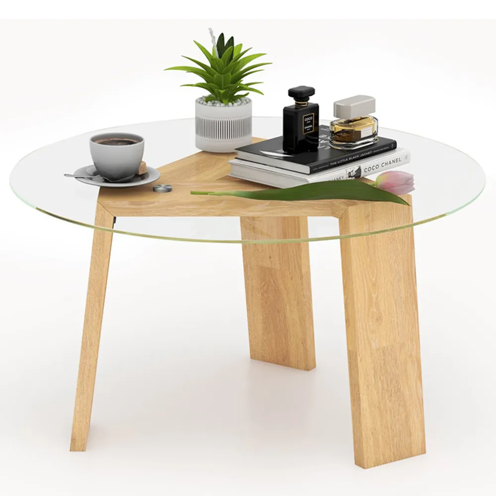 Transparent Round Coffee Table - Cream, Rubberwood