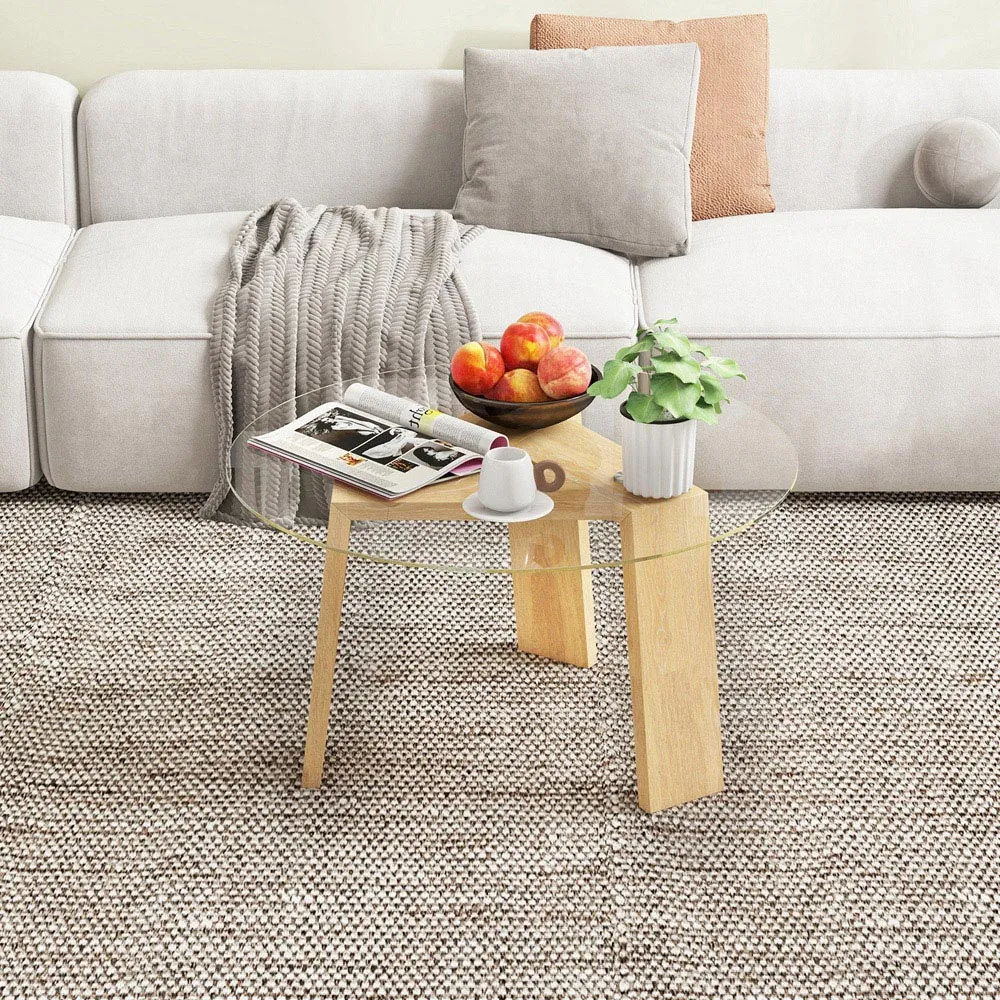 Transparent Round Coffee Table - Cream, Rubberwood