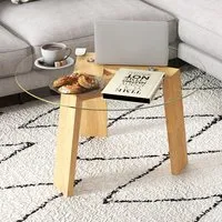 Transparent Round Coffee Table - Cream, Rubberwood