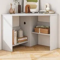 Triangle Corner Computer Desk with Open Shelf - White