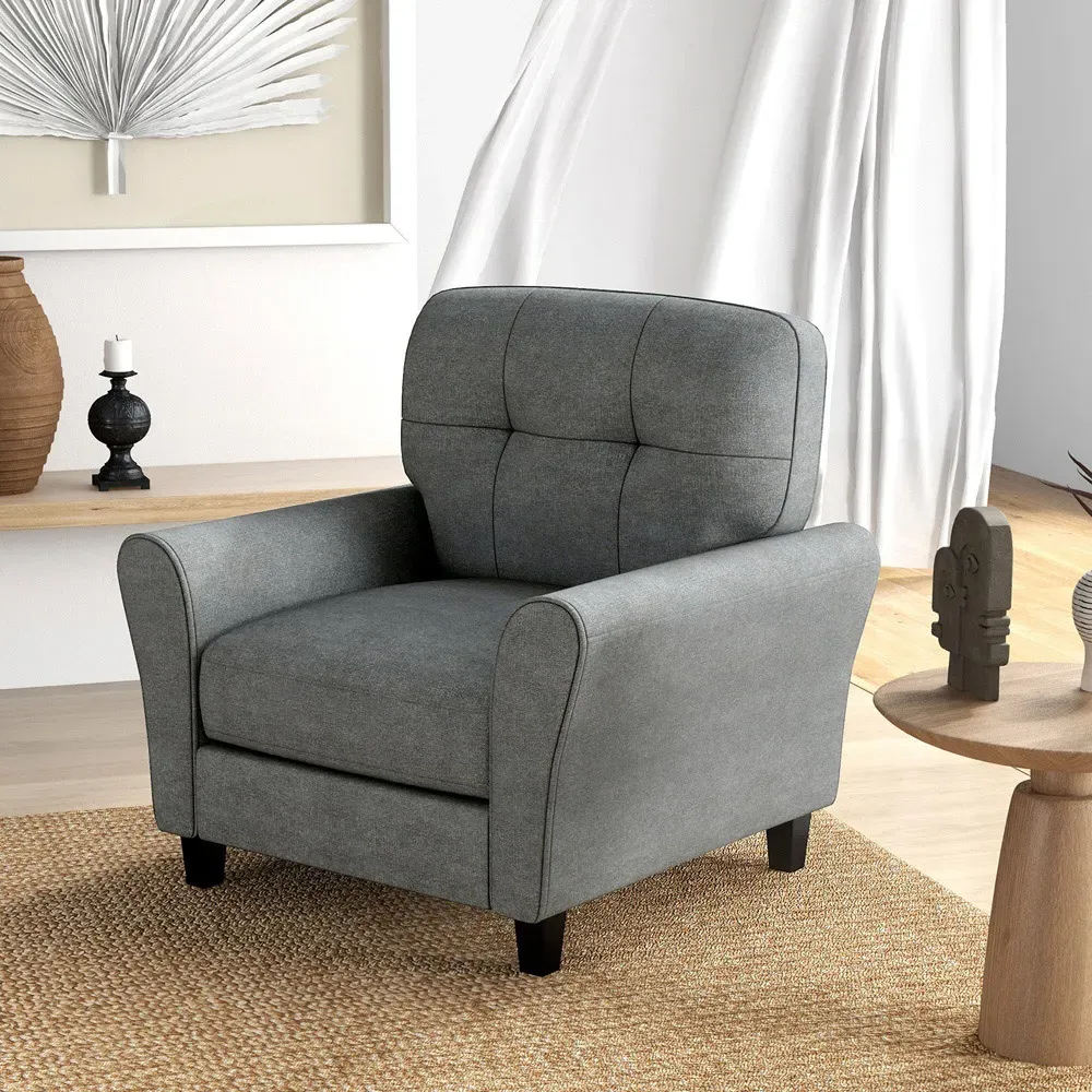 Tufted Accent Chair - Grey, Linen