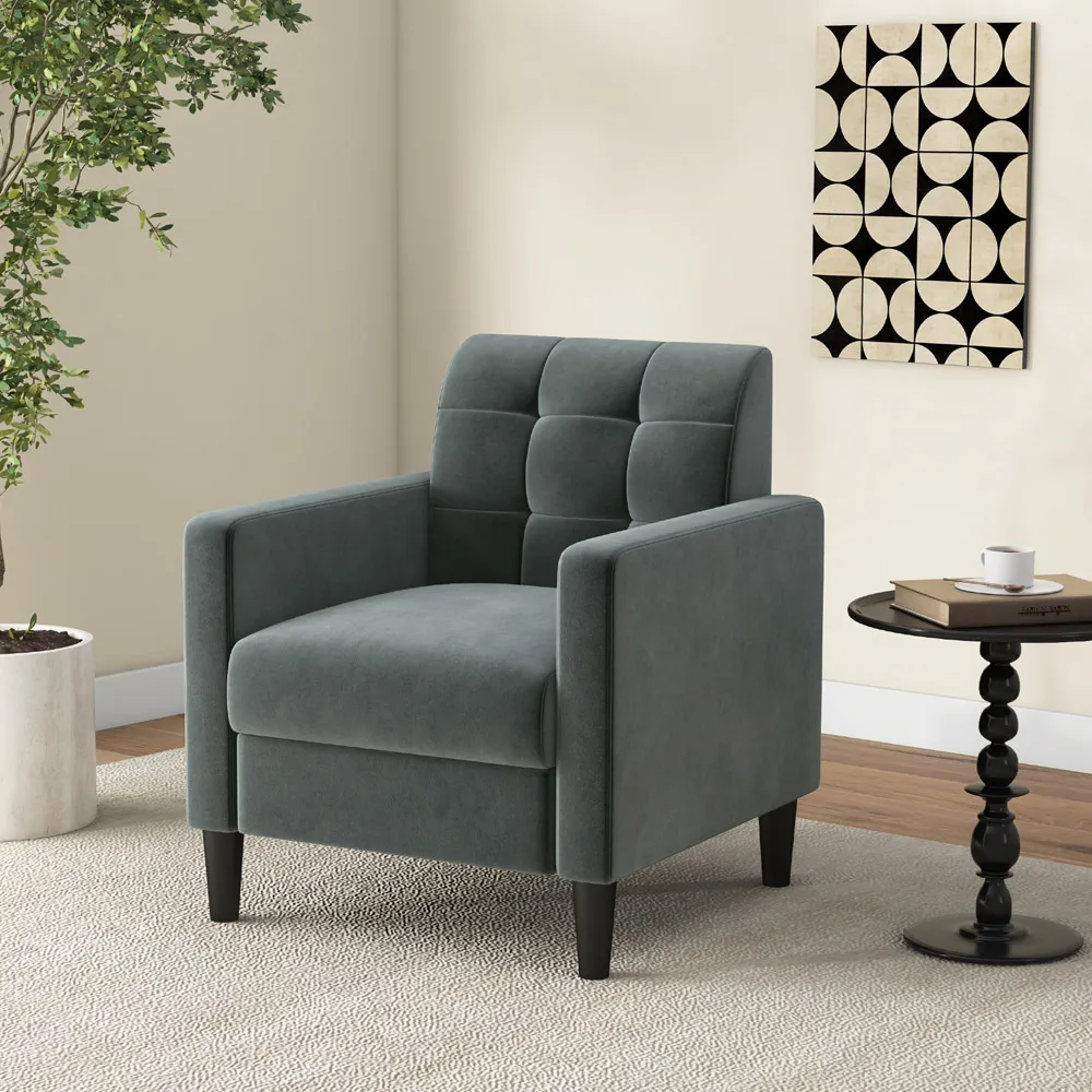 Tufted Armchair - Grey, Velvet