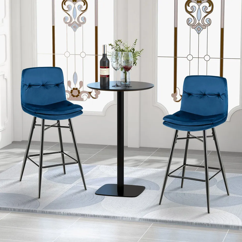 Tufted Back Bar Stool Set of 2 - Blue, Velvet