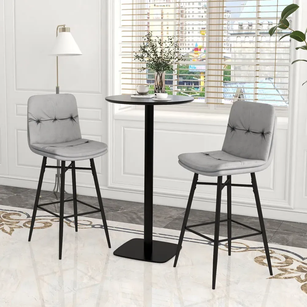 Tufted Back Bar Stool Set of 2 - Grey, Velvet
