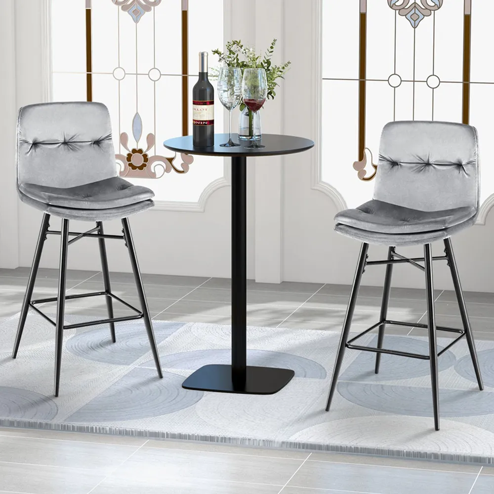 Tufted Back Bar Stool Set of 2 - Grey, Velvet