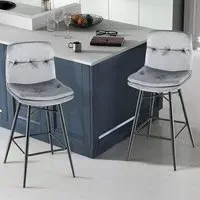 Tufted Back Bar Stool Set of 2 - Grey, Velvet