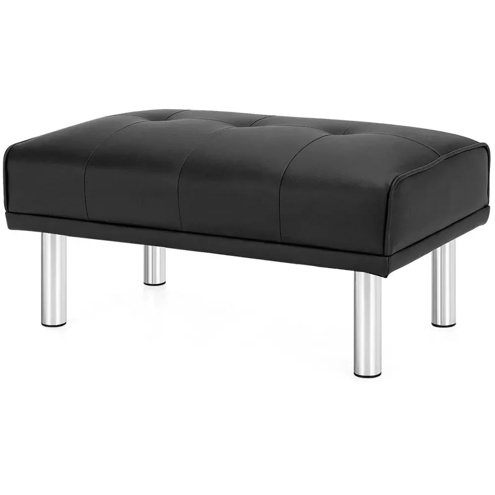 Tufted Upholstered Ottoman Bench - Black, Leather