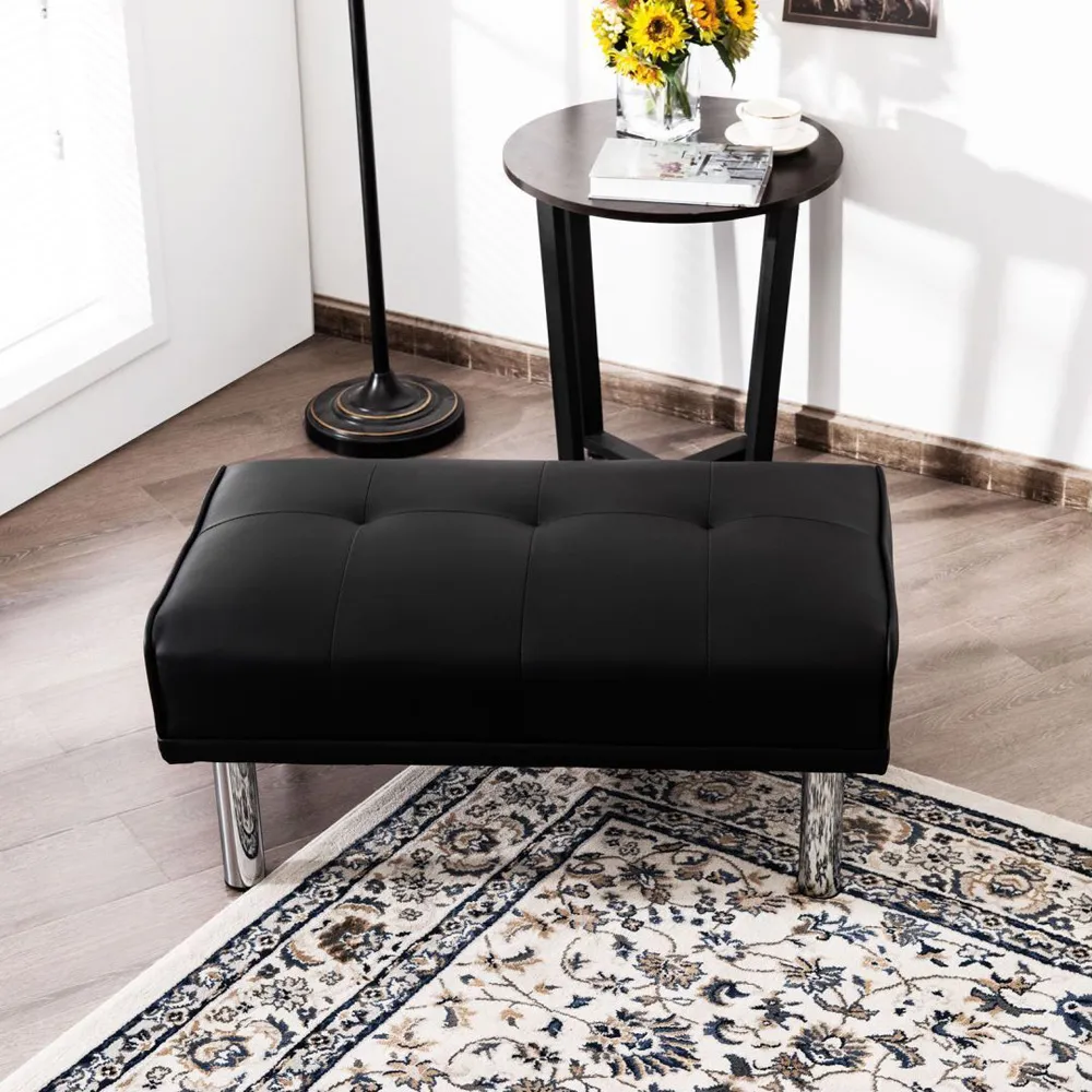 Tufted Upholstered Ottoman Bench - Black, Leather