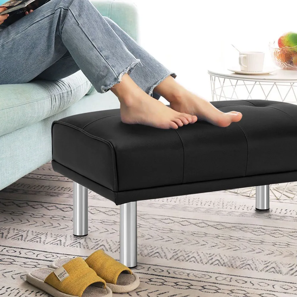 Tufted Upholstered Ottoman Bench - Black, Leather