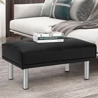 Tufted Upholstered Ottoman Bench - Black, Leather