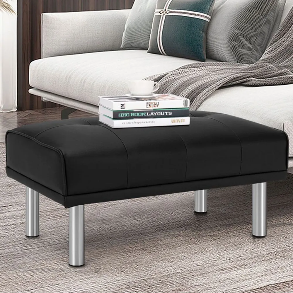 Tufted Upholstered Ottoman Bench - Black, Leather image
