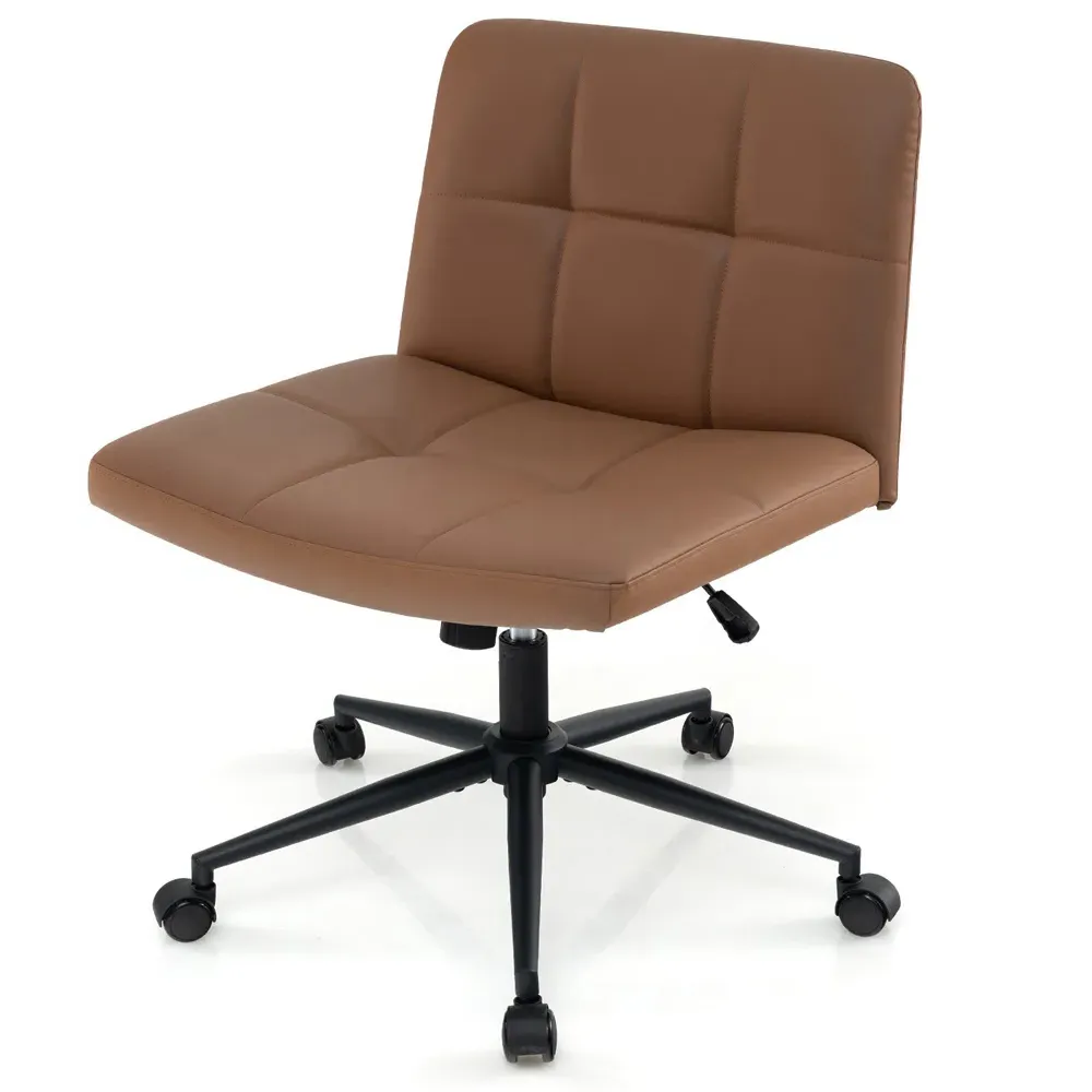 U-Shaped Armless Office Chair - Brown, PU Leather