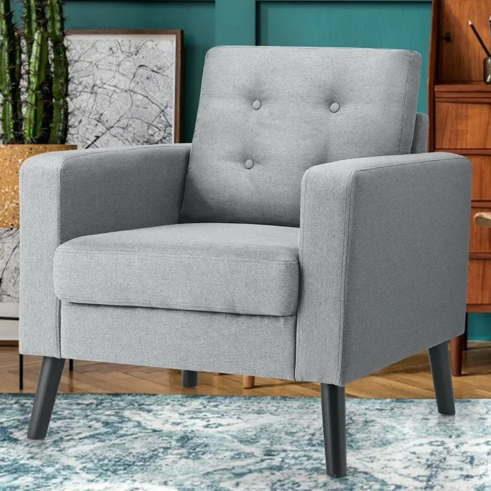 Upholstered Accent Chair with Button Tufting - Grey, Linen