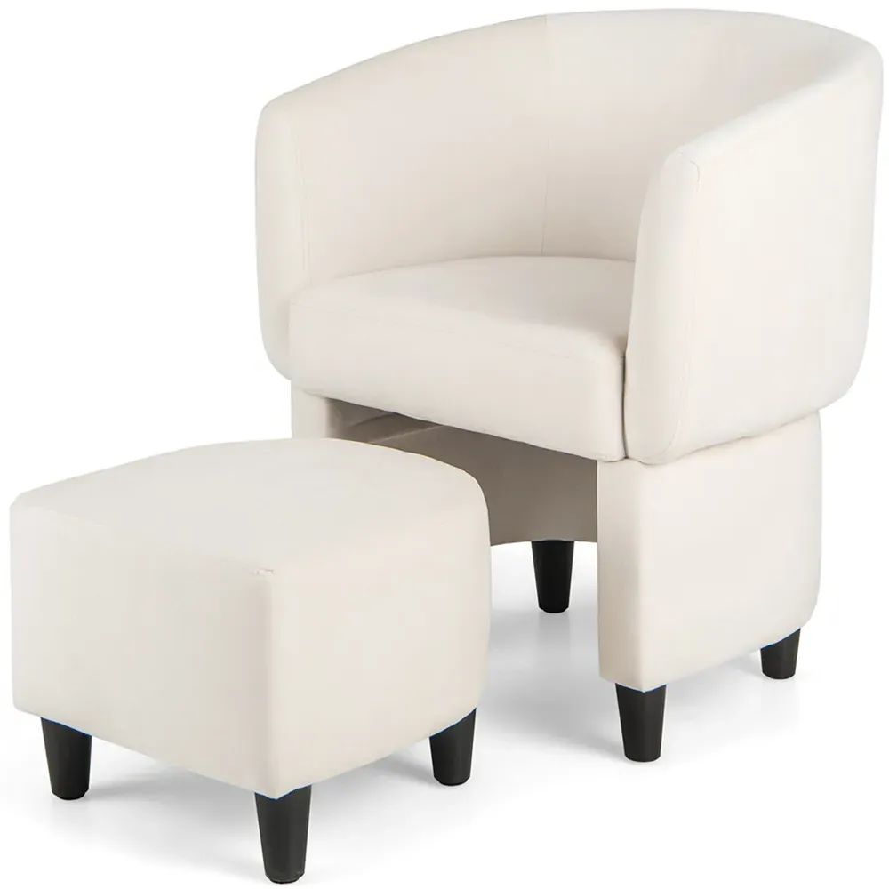 Upholstered Armchair with Ottoman - Beige, Velvet