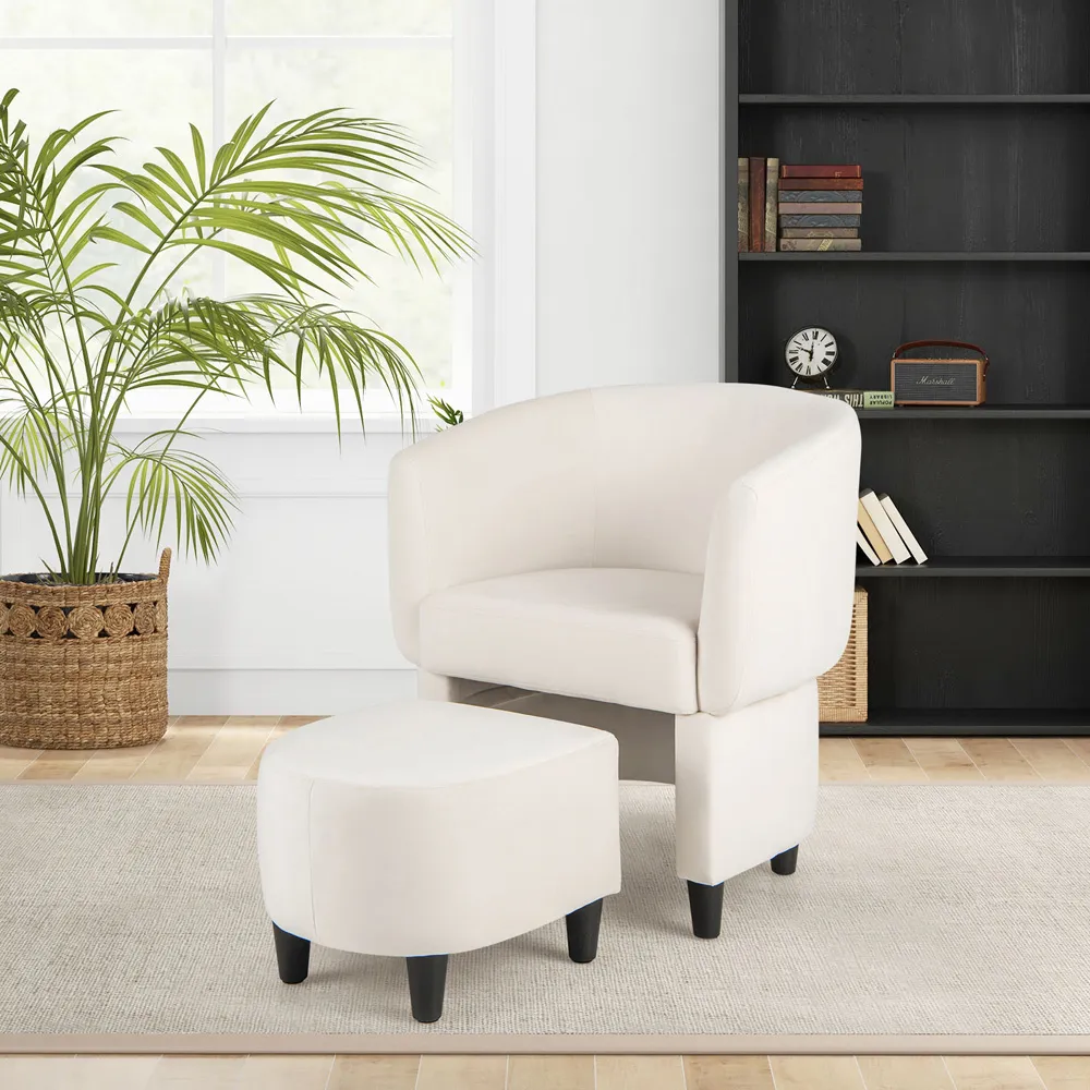 Upholstered Armchair with Ottoman - Beige, Velvet