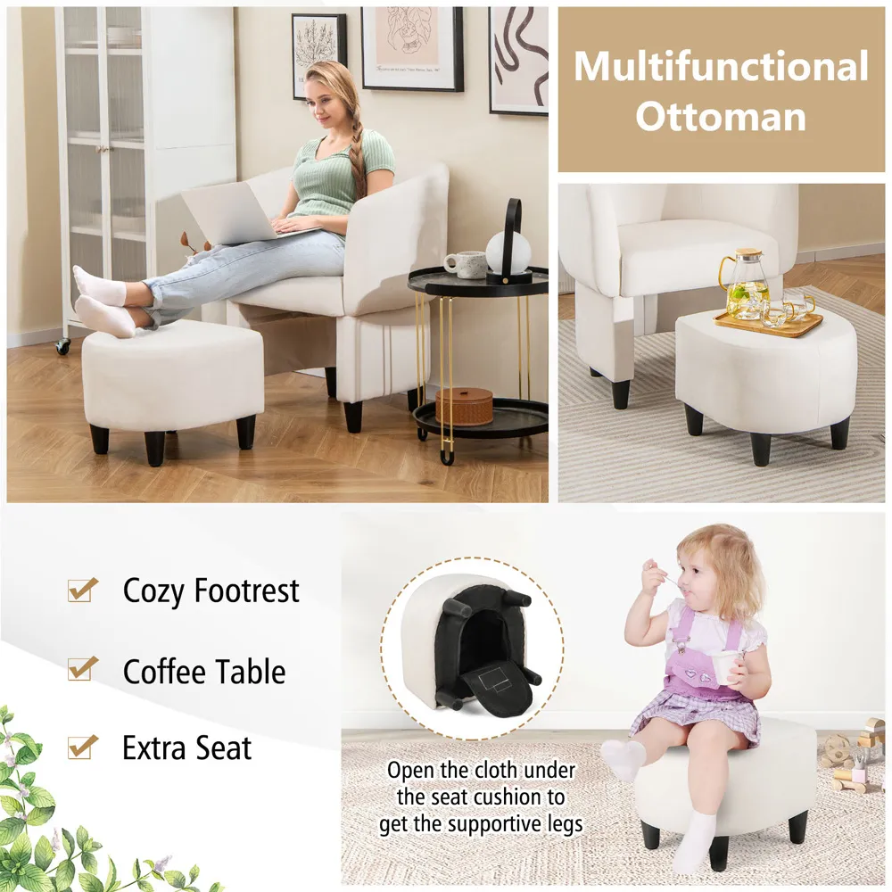 Upholstered Armchair with Ottoman - Beige, Velvet