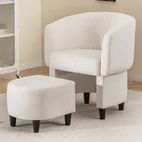 Upholstered Armchair with Ottoman - Beige, Velvet