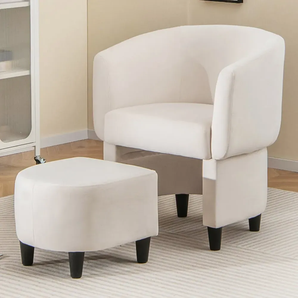 Upholstered Armchair with Ottoman - Beige, Velvet