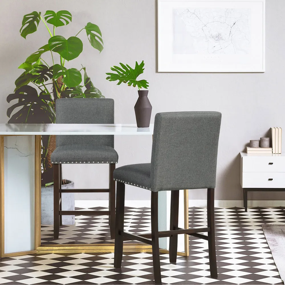 Upholstered Bar Stool Set of 2 - Grey