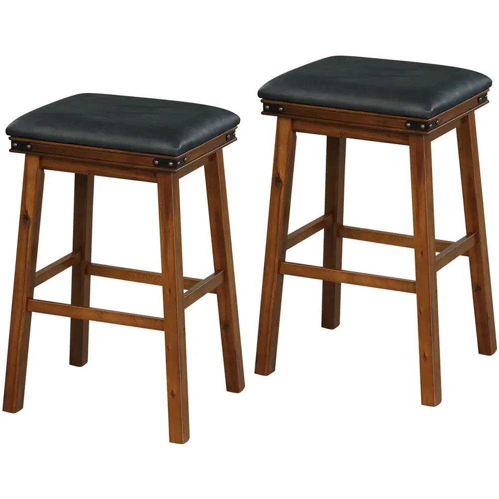 Upholstered Counter Height Bar Stool Set of 2 - Brown, Leather