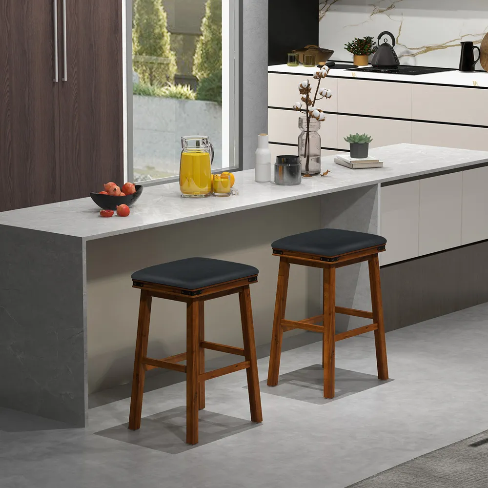 Upholstered Counter Height Bar Stool Set of 2 - Brown, Leather