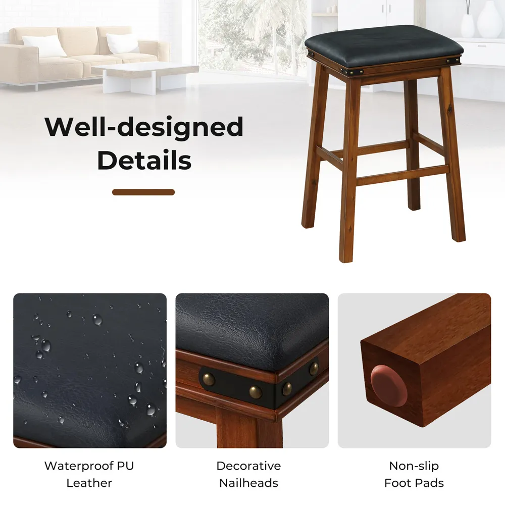 Upholstered Counter Height Bar Stool Set of 2 - Brown, Leather