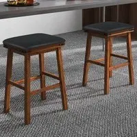 Upholstered Counter Height Bar Stool Set of 2 - Brown, Leather