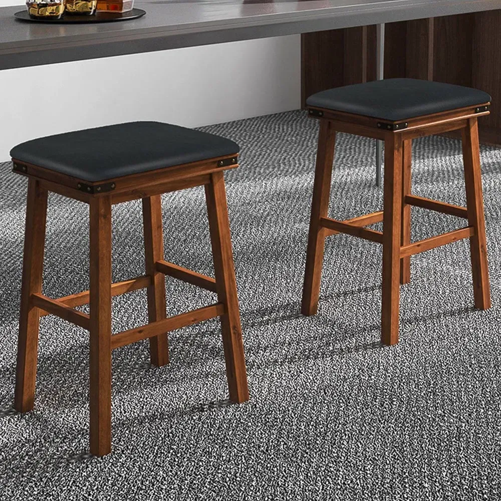 Upholstered Counter Height Bar Stool Set of 2 - Brown, Leather