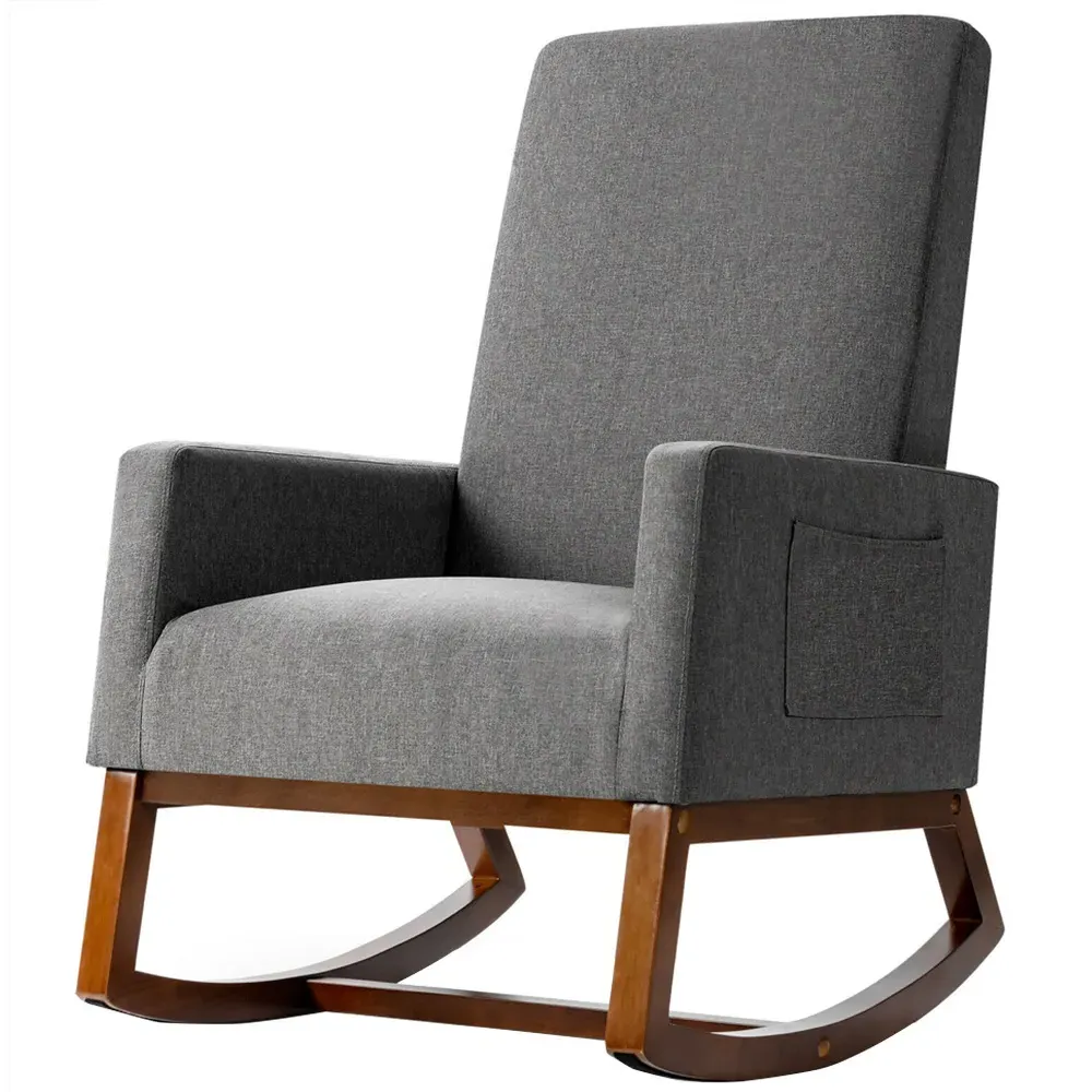 Upholstered Fabric Rocking Armchair - Grey