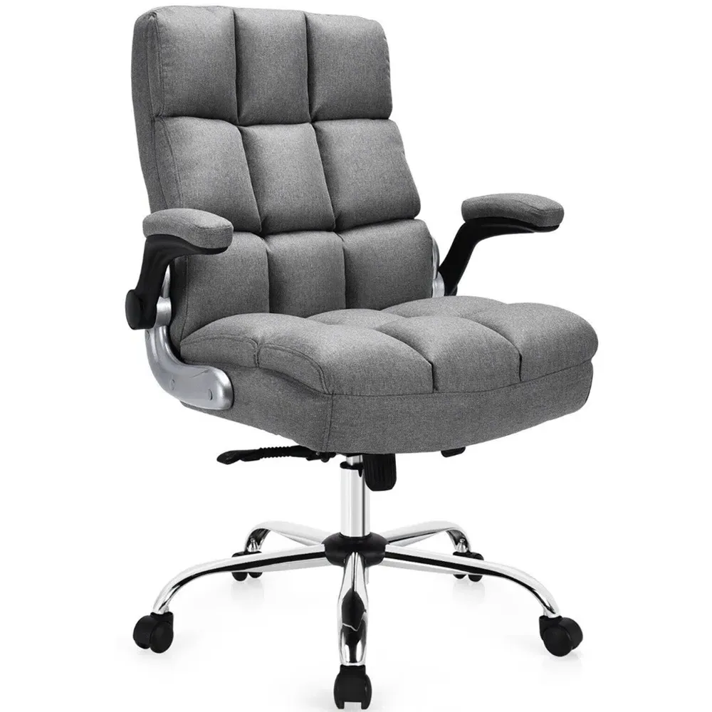 Upholstered Office Chair with Adjustable Height - Grey, Linen