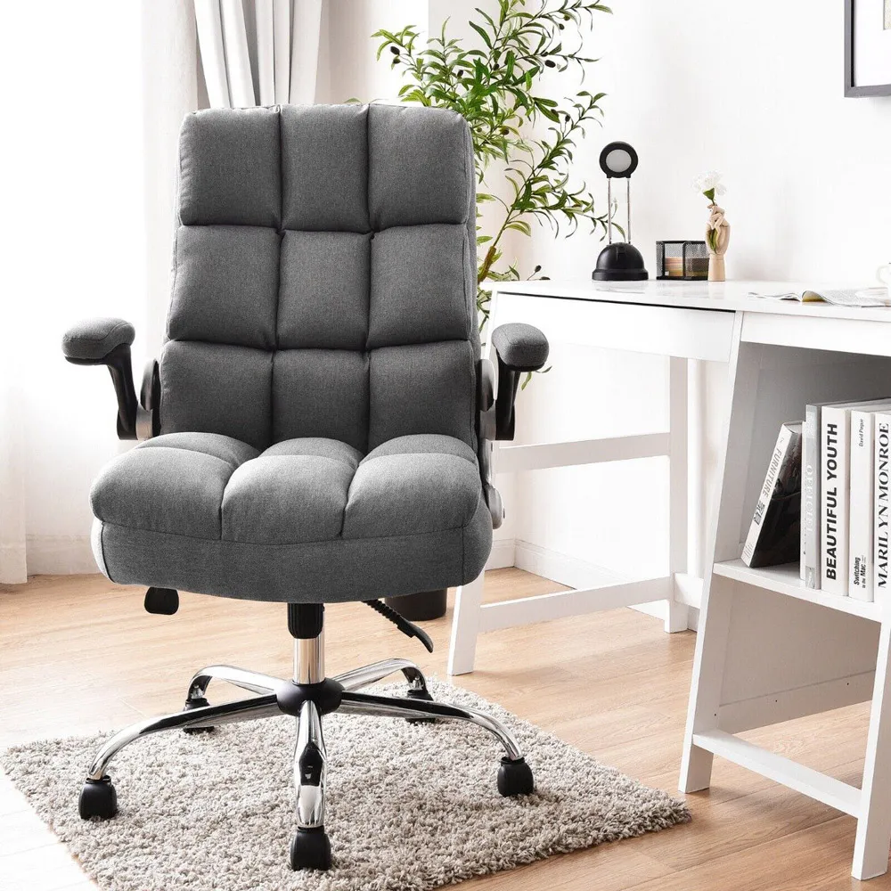 Upholstered Office Chair with Adjustable Height - Grey, Linen