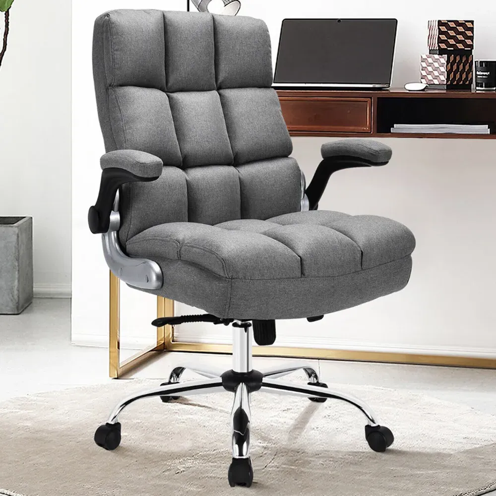 Upholstered Office Chair with Adjustable Height - Grey, Linen image
