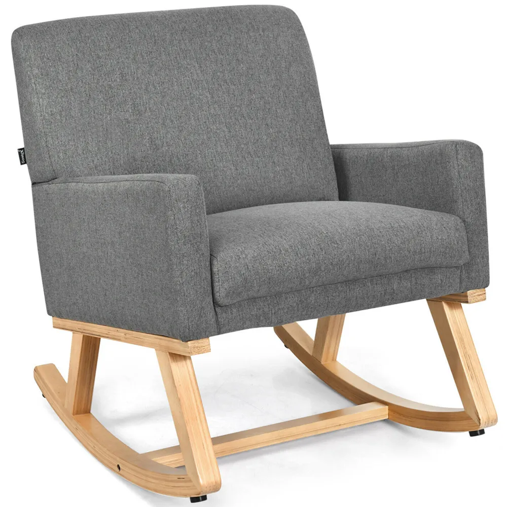 Upholstered Recliner Rocking Armchair - Grey