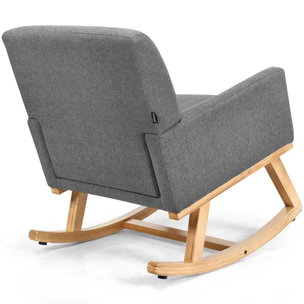 Upholstered Recliner Rocking Armchair - Grey