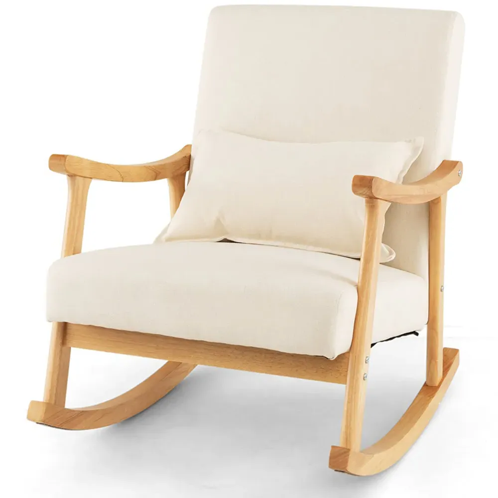 Upholstered Rocking Chair - Beige, Rubber Wood