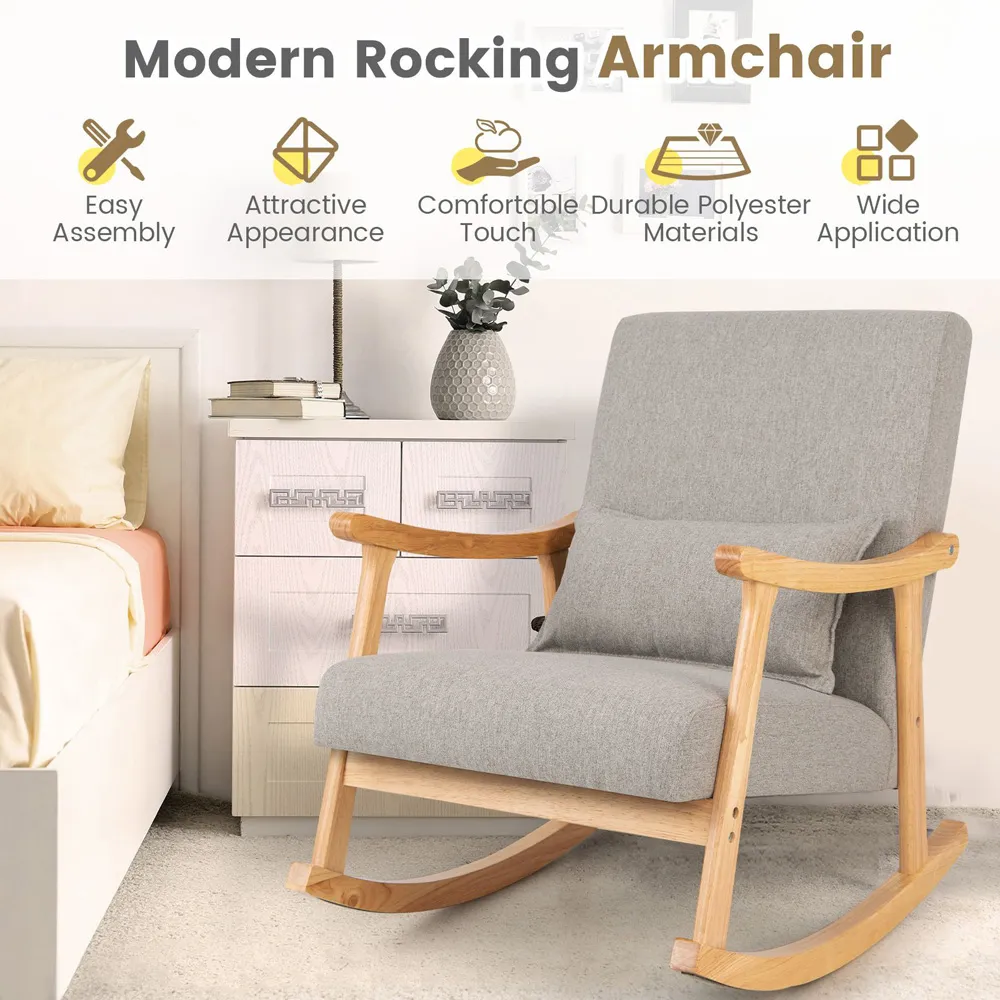 Upholstered Rocking Chair - Grey, Faux Linen
