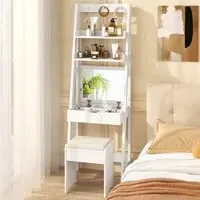 Vanity Desk Set with Flip Top Mirror and Hooks - White