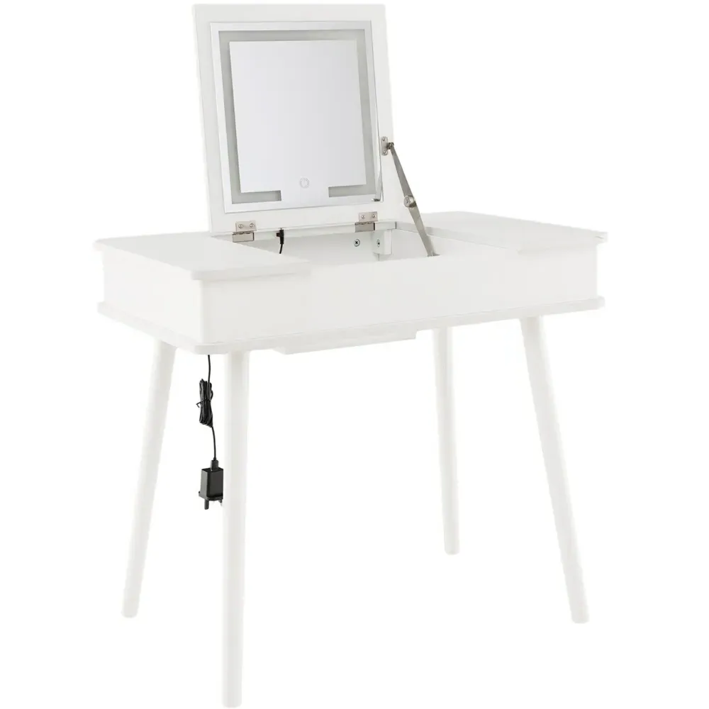 Vanity Dressing Table Set with Flip Top LED Mirror - White
