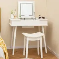 Vanity Dressing Table Set with Flip Top LED Mirror - White