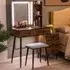 Vanity Dressing Table Set with LED Mirror and Charging Station - Brown