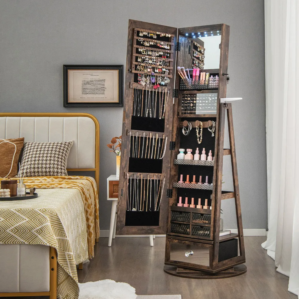 Wall Mirror with Cabinet - Rustic Brown