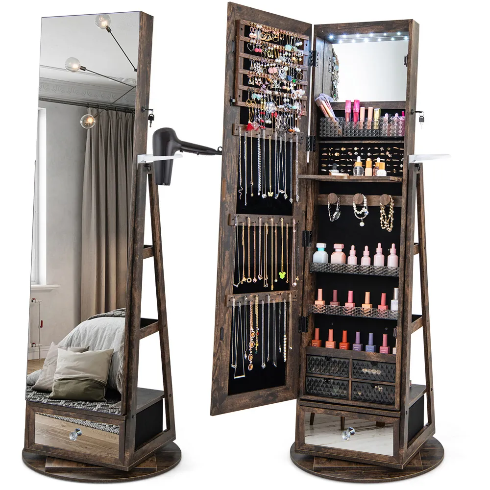 Wall Mirror with Cabinet - Rustic Brown