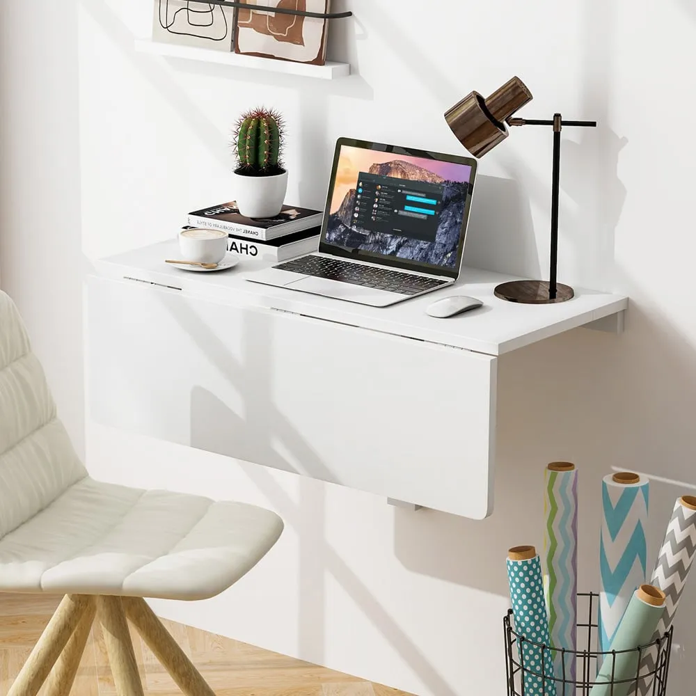 Wall Mounted Drop-Leaf Folding Desk - White