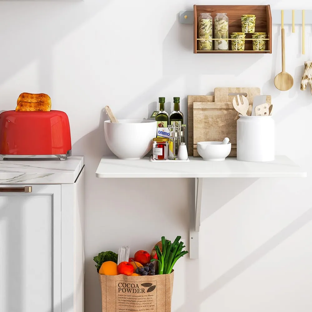 Wall Mounted Drop-Leaf Folding Desk - White