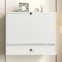 Wall Mounted Foldable Wooden Cabinet with Desk - White