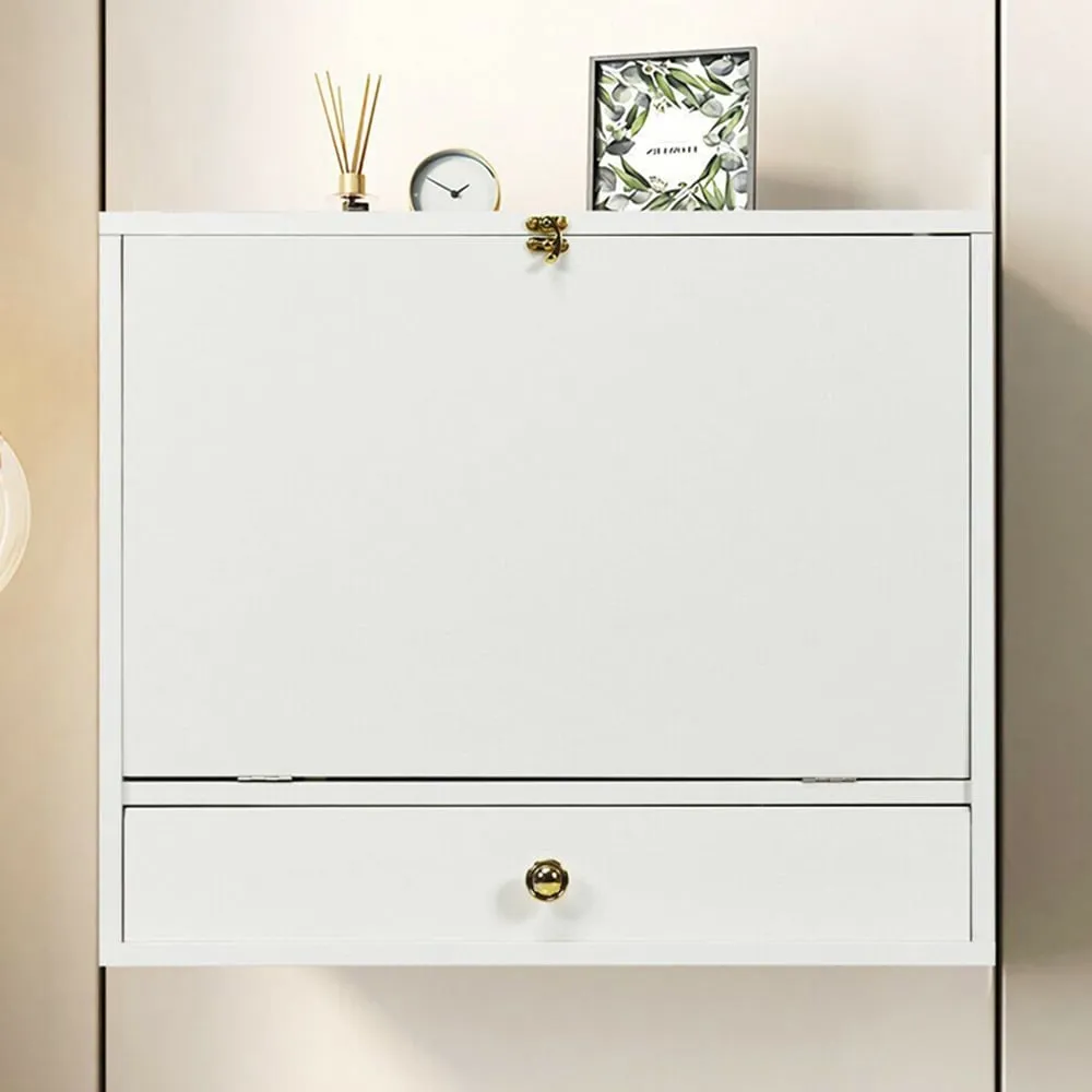 Wall Mounted Foldable Wooden Cabinet with Desk - White