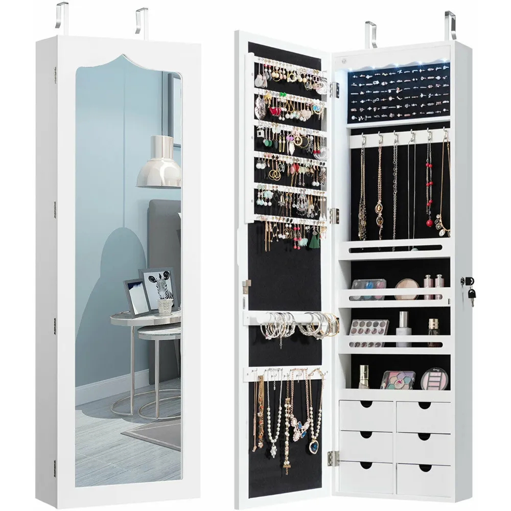 Wall Mounted Mirror Cabinet with Storage - White