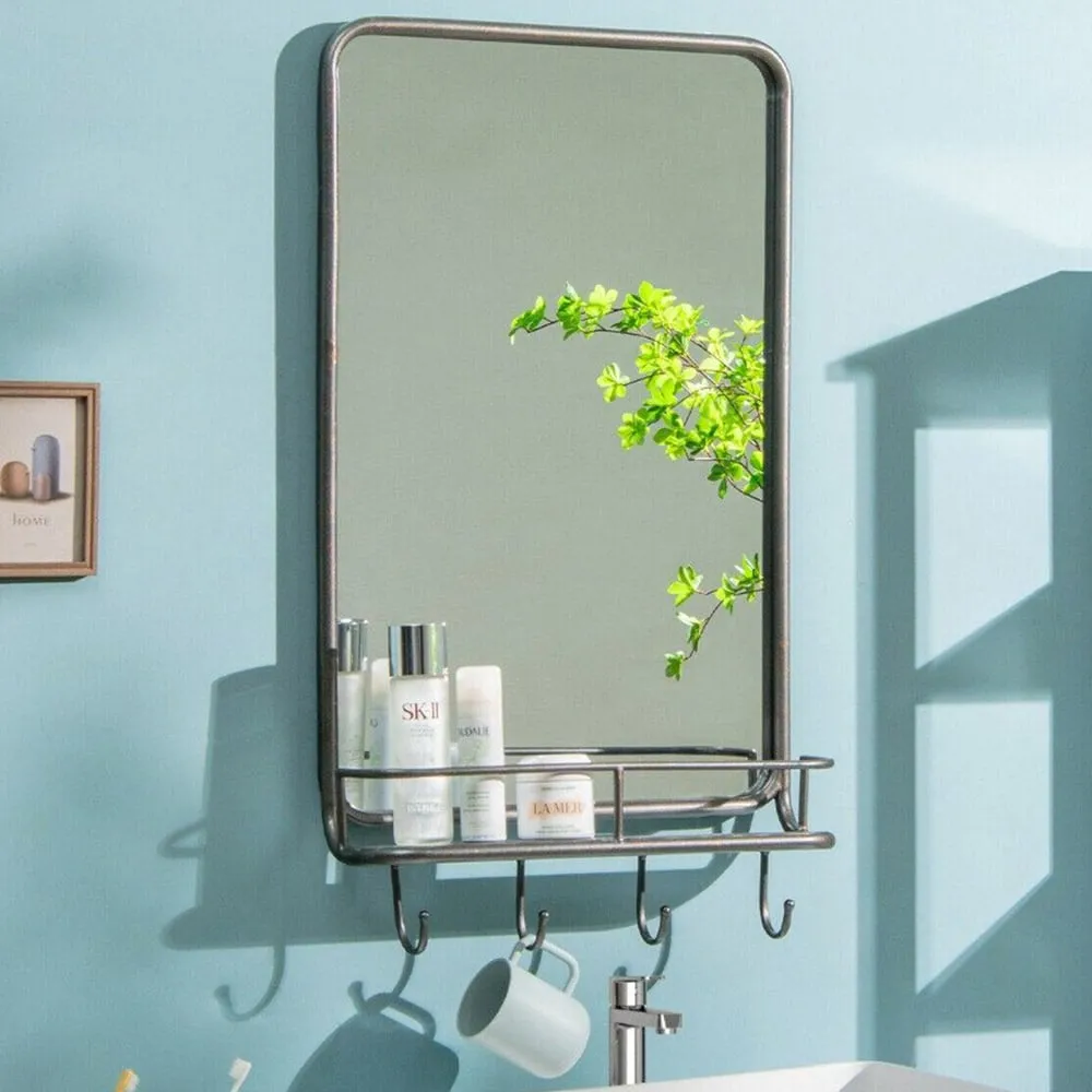 Wall Mounted Rectangular Bathroom Mirror with Storage - Black