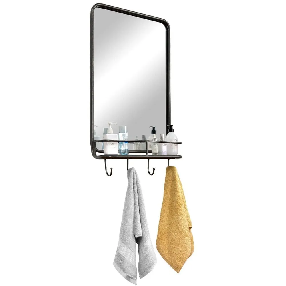 Wall Mounted Rectangular Bathroom Mirror with Storage - Black image