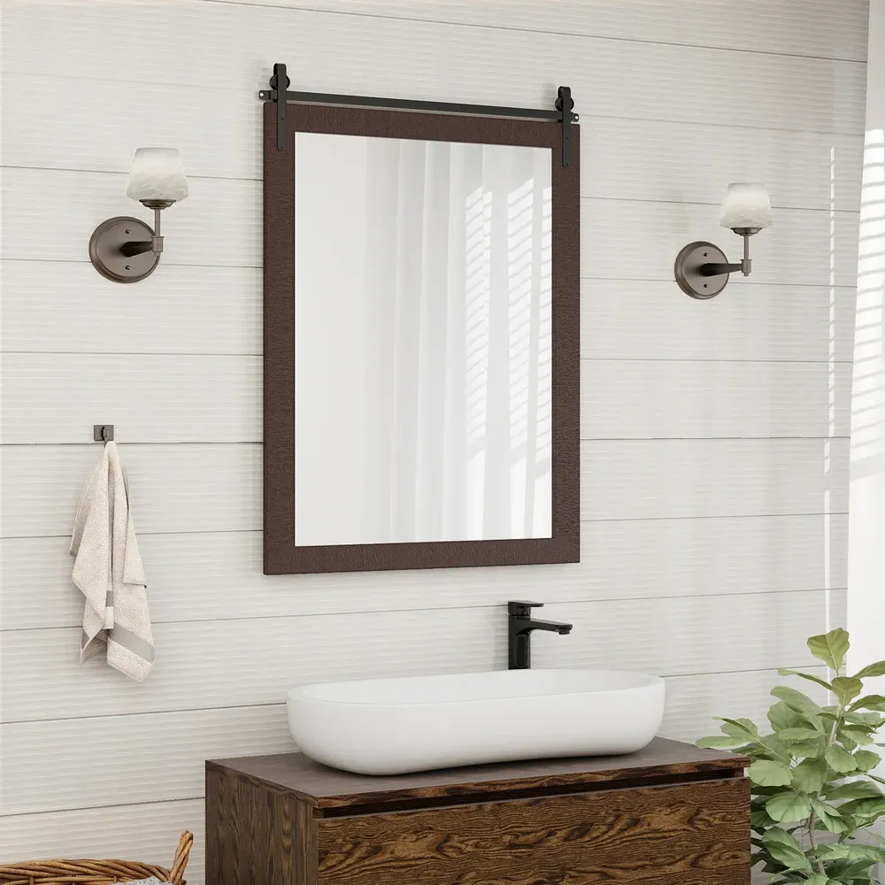 Walnut Solid Wood Frame Wall Mirror - Brown